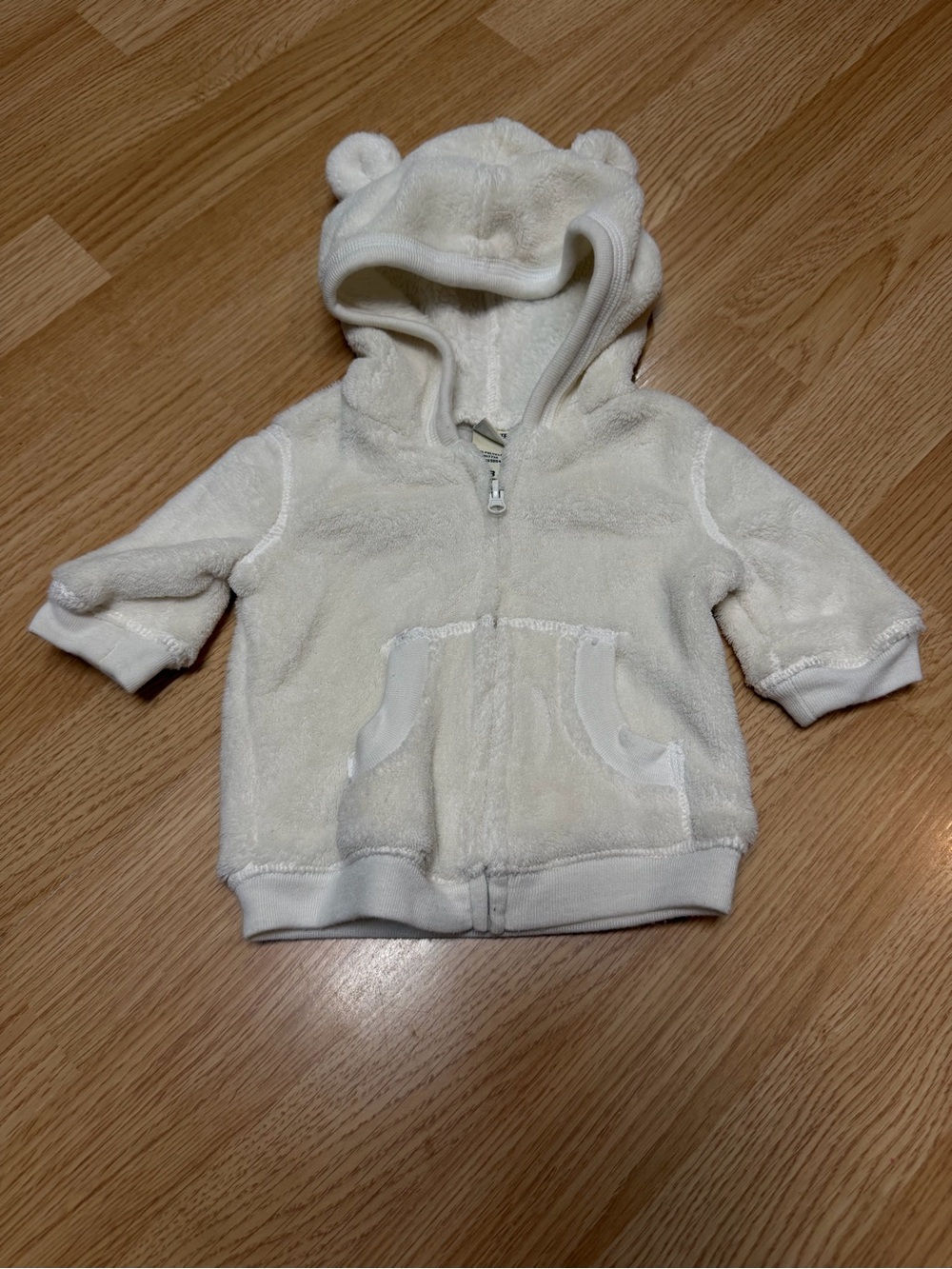 Cherokee Baby White Plush Bear Ear Zip Hoodie Jacket Newborn Cozy Soft